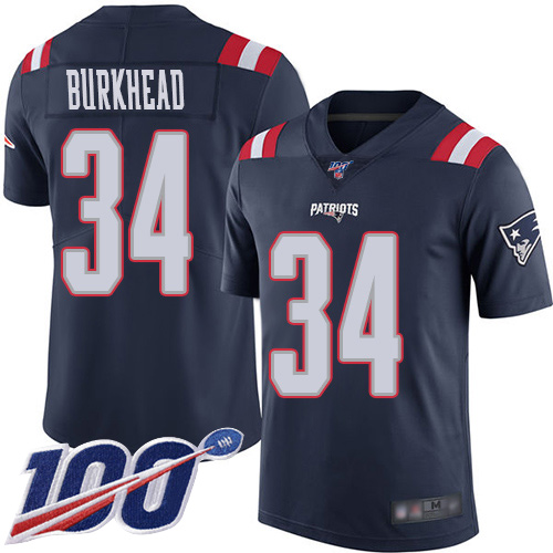 New England Patriots Football #34 100th Season Rush Limited Navy Blue Men Rex Burkhead NFL Jersey